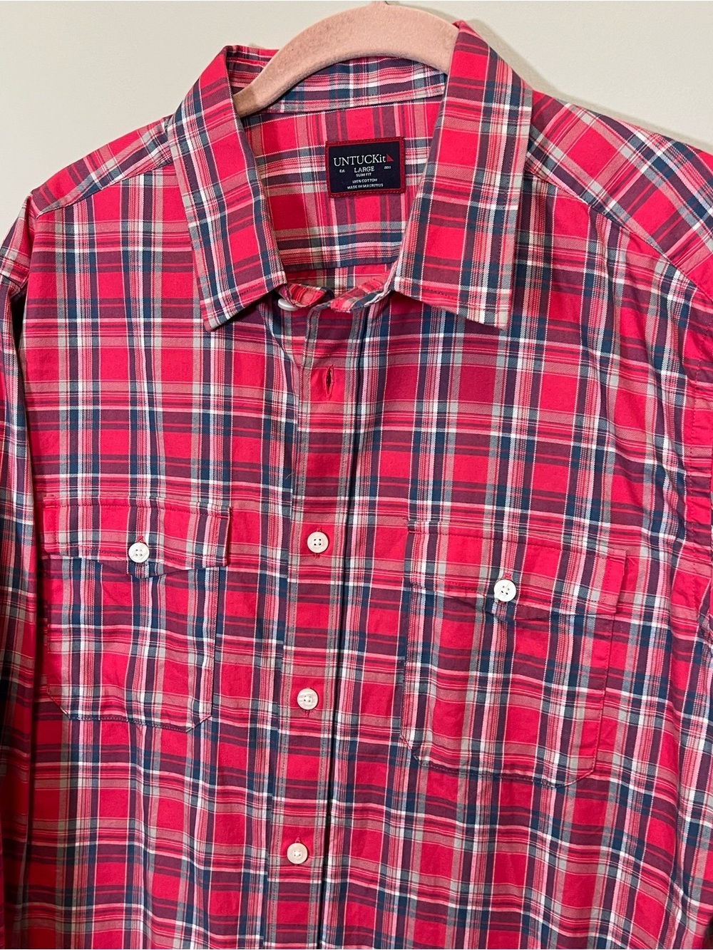 Untuckit Ojai Red Plaid Long Sleeve Button Down Shirt Men’s Large - Picture 3 of 12